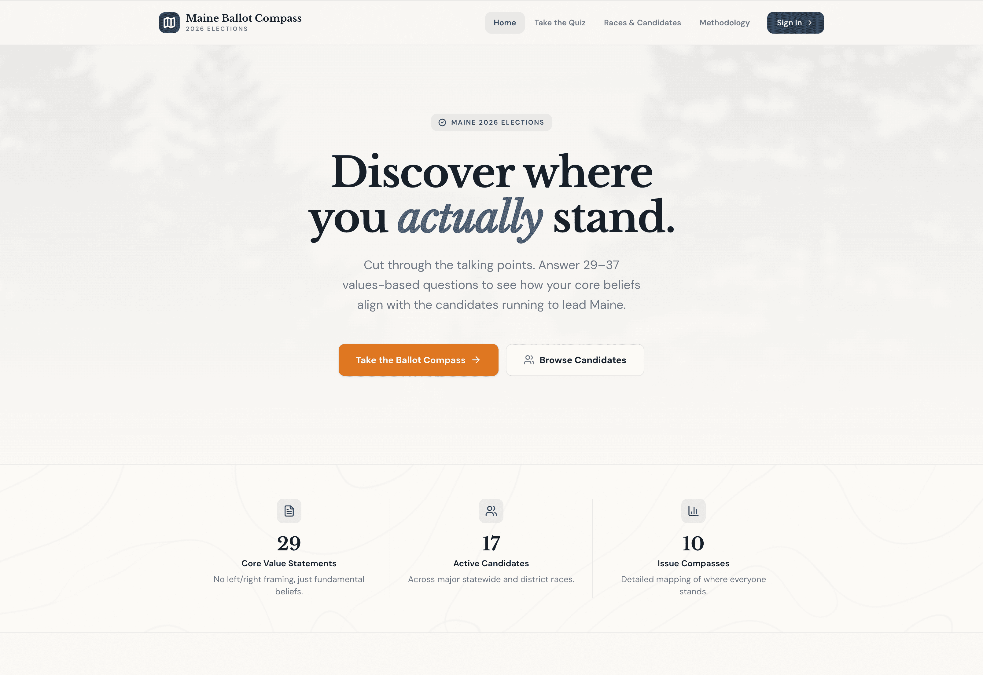 The Ballot Compass homepage — discover where you actually stand