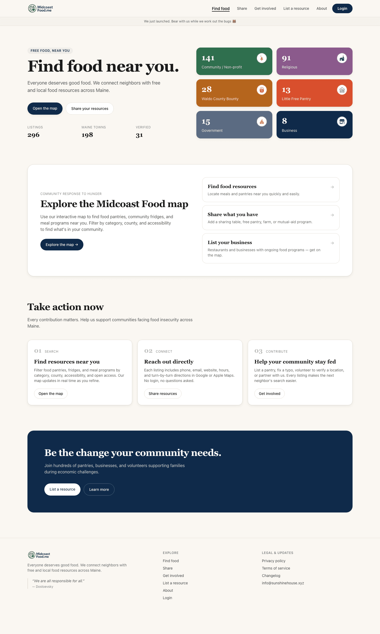 The MidcoastFood.ME homepage — Find food near you